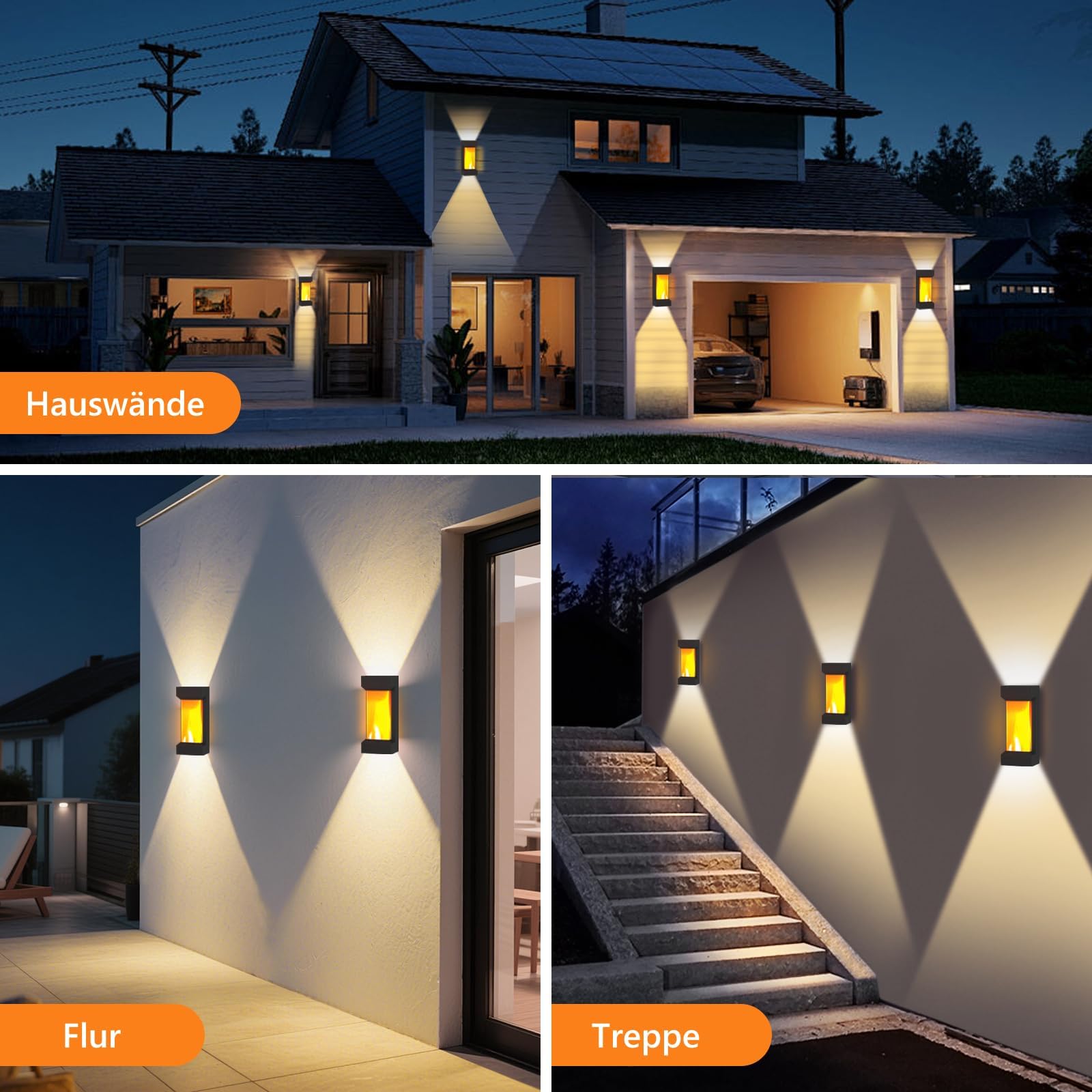 IP65 Außenlampe 17W Aussenlampe Wand - Up and Down Leuchten Aussen, 3000K Warmweiß, Außenleuchte Wand Flammen Wandleuchte, Aussenleuchte Aussenbeleuchtung für Hauswand Terrasse, 2 Stück
