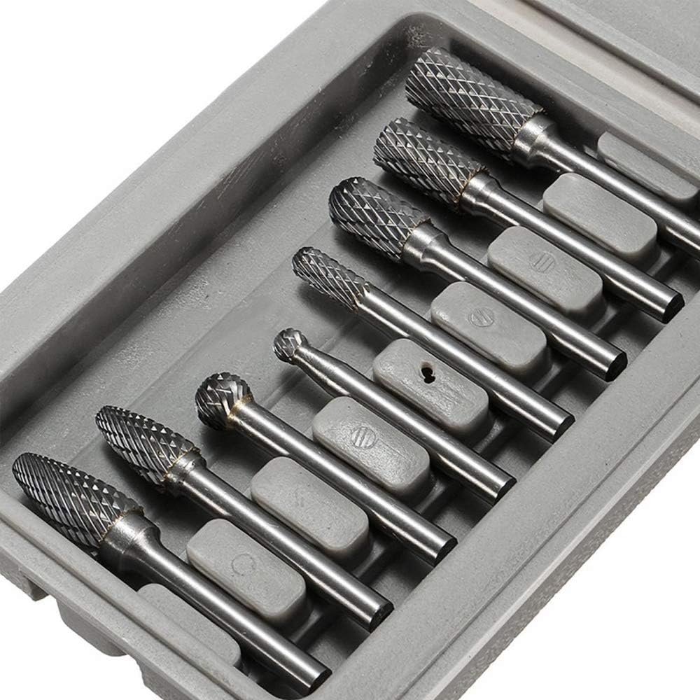8pcs Carbide Rotary Burr Set, Double Cut 1/4''(6.35mm) Shank Solid Carbide Rotary Burr Set for Die Grinder Drill for Woodworking,Drilling, Metal Carving, Engraving, Polishing by YEEZUGO