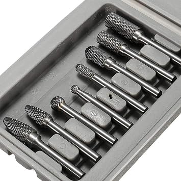 8pcs Carbide Rotary Burr Set, Double Cut 1/46.35mm Shank Solid Carbide Rotary Burr Set for Die Grinder Drill for Woodworking,Drilling, Metal Carving, Engraving, Polishing by YEEZUGO