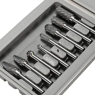 8pcs Carbide Rotary Burr Set, Double Cut 1/4''(6.35mm) Shank Solid Carbide Rotary Burr Set for Die Grinder Drill for Woodworking,Drilling, Metal Carving, Engraving, Polishing by YEEZUGO