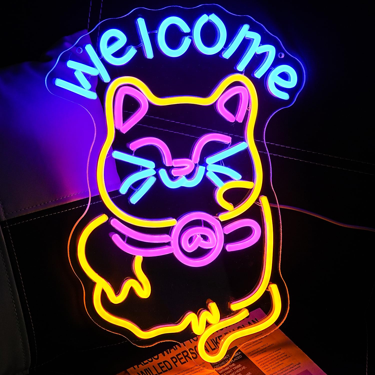 LMSIGNLY Lucky Cat Neon Sign for Wall Decor Welcome Neon Cute Cat Light Fortune Kitten LED Signs Animal Light up Sign for Business Resturant Shop Wall Decor - Image 4