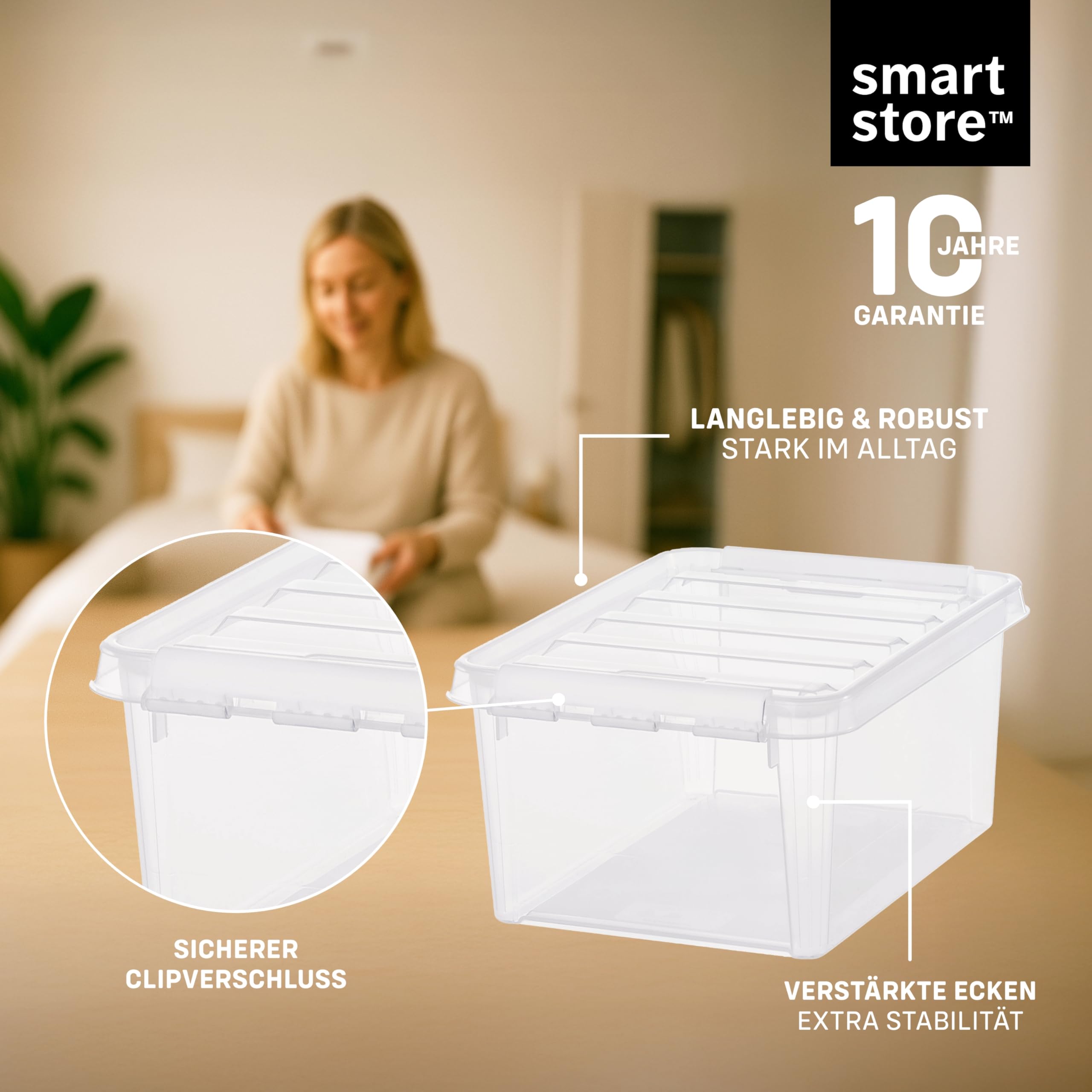 SmartStore - 10x Aufbewahrungsbox mit Deckel Classic 14L (40x30x18cm) | Stapelbare Box mit Deckel | Lebensmittelechte Kunststoffbox | Plastikbox mit Deckel & verstärkten Ecken | 10 Jahre Garantie
