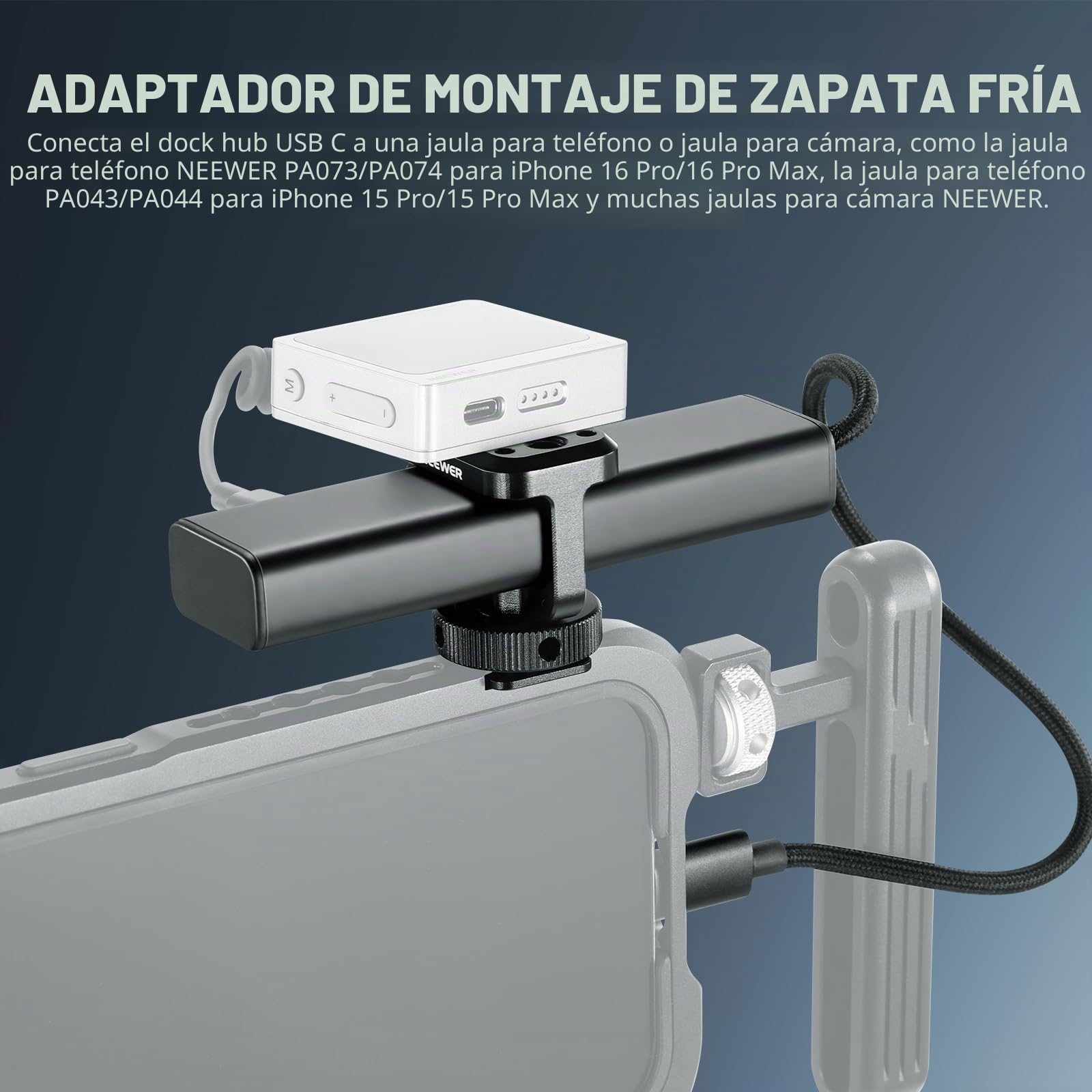 NEEWER Base concentradora USB C con Adaptador de Zapata fría, Adaptador multipuerto 4 en 1 con 3 Puertos USB C 3.1 Gen2 y 1 PD de 100 W, Compatible con iPhone 16 15, iPad, Mac, Android, PC, portátil,
