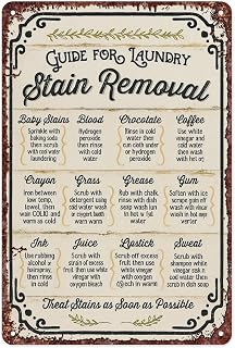 Vintage Laundry Guide Sign Stain Removal Tips For Home Bedroom Office Bathroom Wall Decoration Size Is 12x8 Inch
