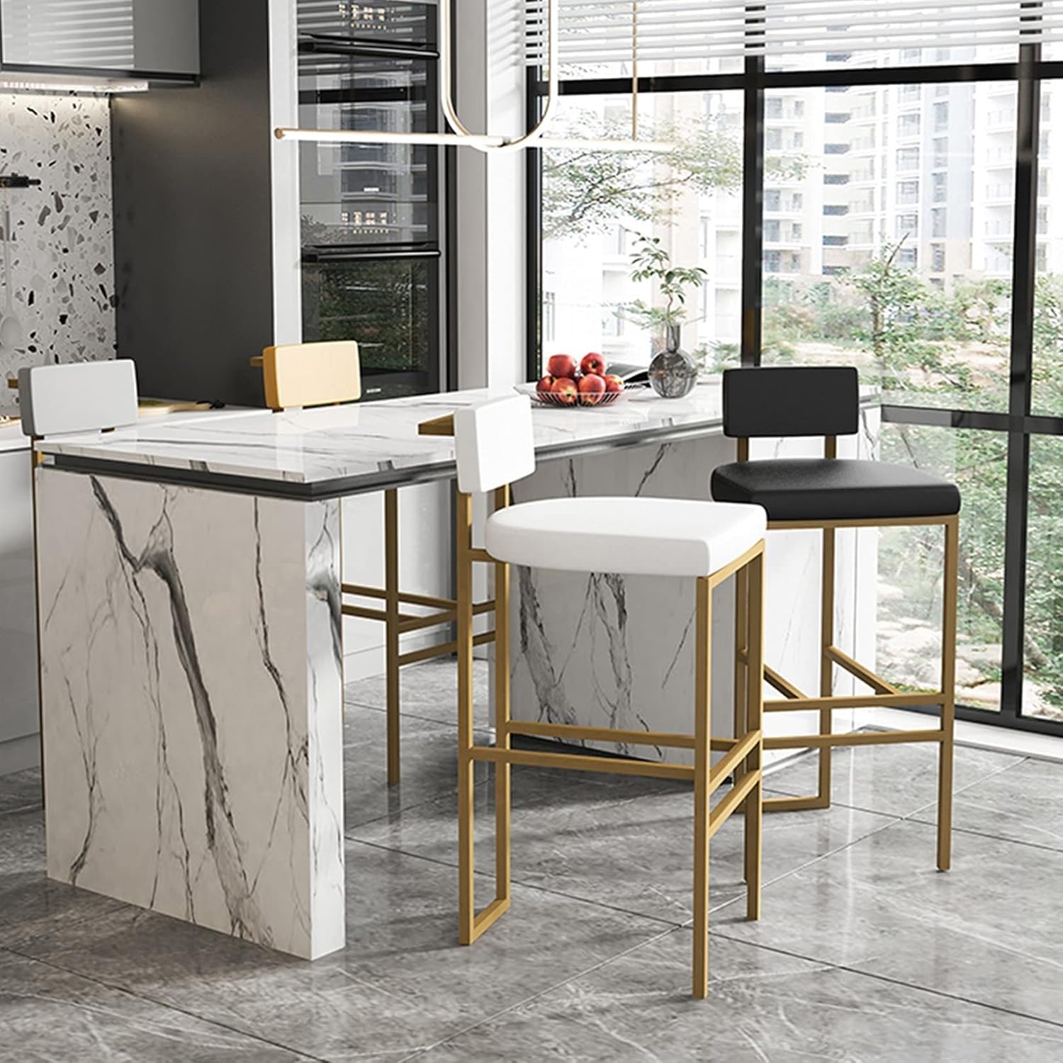 Taburetes De Bar De Altura De Mostrador, Juego De 4, Sillas De Mostrador Para Isla De Cocina, Sillas De Comedor De Piel Sintética, Taburetes Modernos De Altura De Mostrador, Taburetes De
