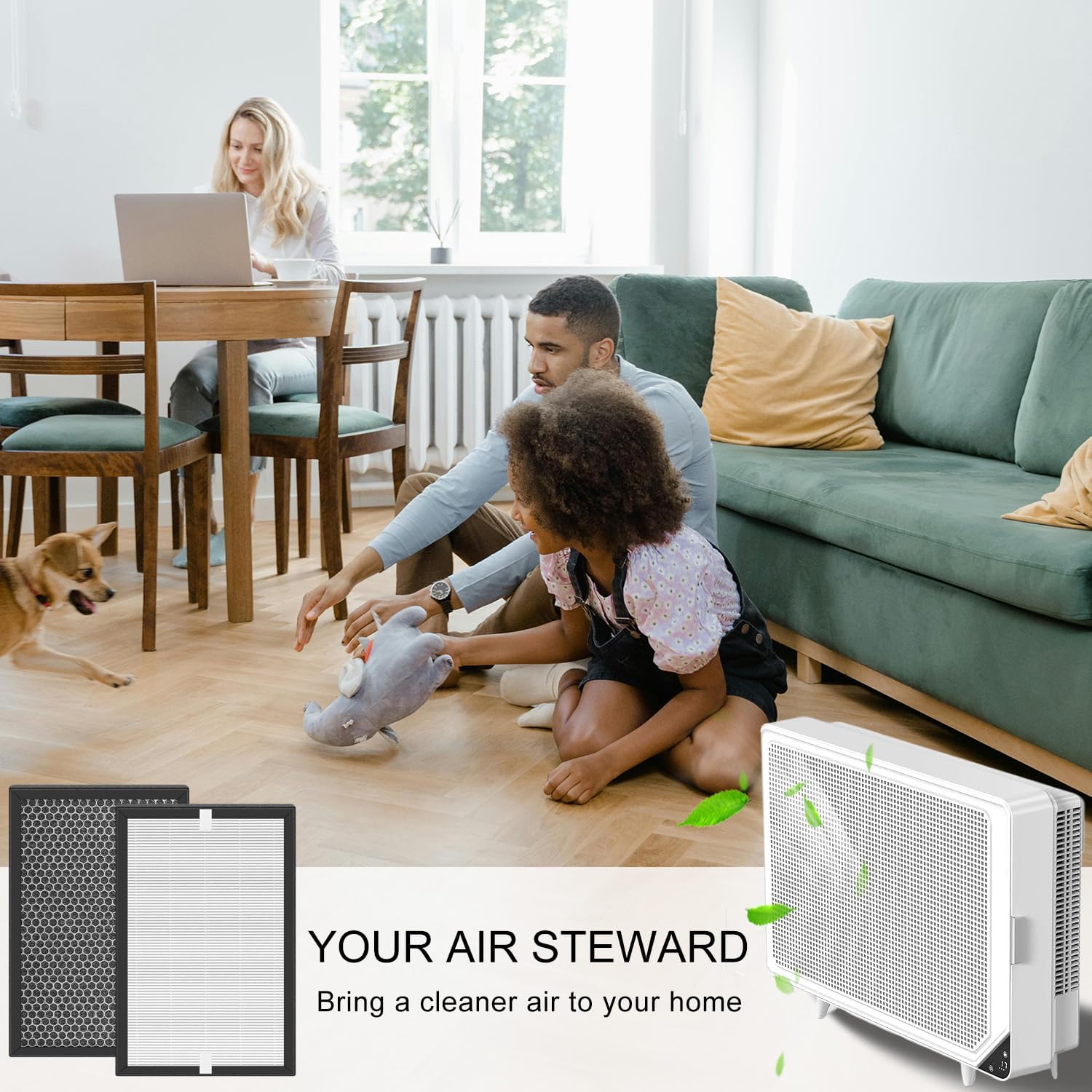 Replacement Filter Compatible with newpad KJ-460 Air Purifier, True H13 3-Stage Filtration Activated Carbon, 2-Pcs