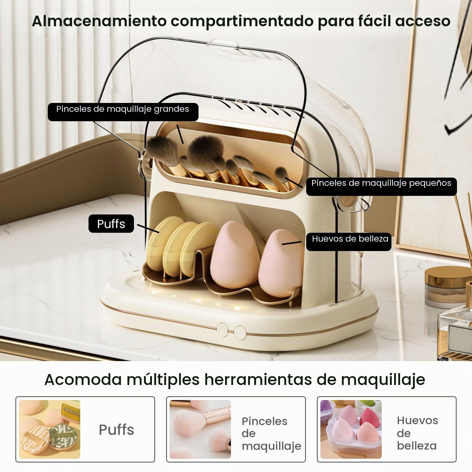 Máquina Secadora Eléctrica de Brochas de Maquillaje, 3 En 1, Secador Automático de Brochas de Maquillaje y Almacenamiento con Tapa