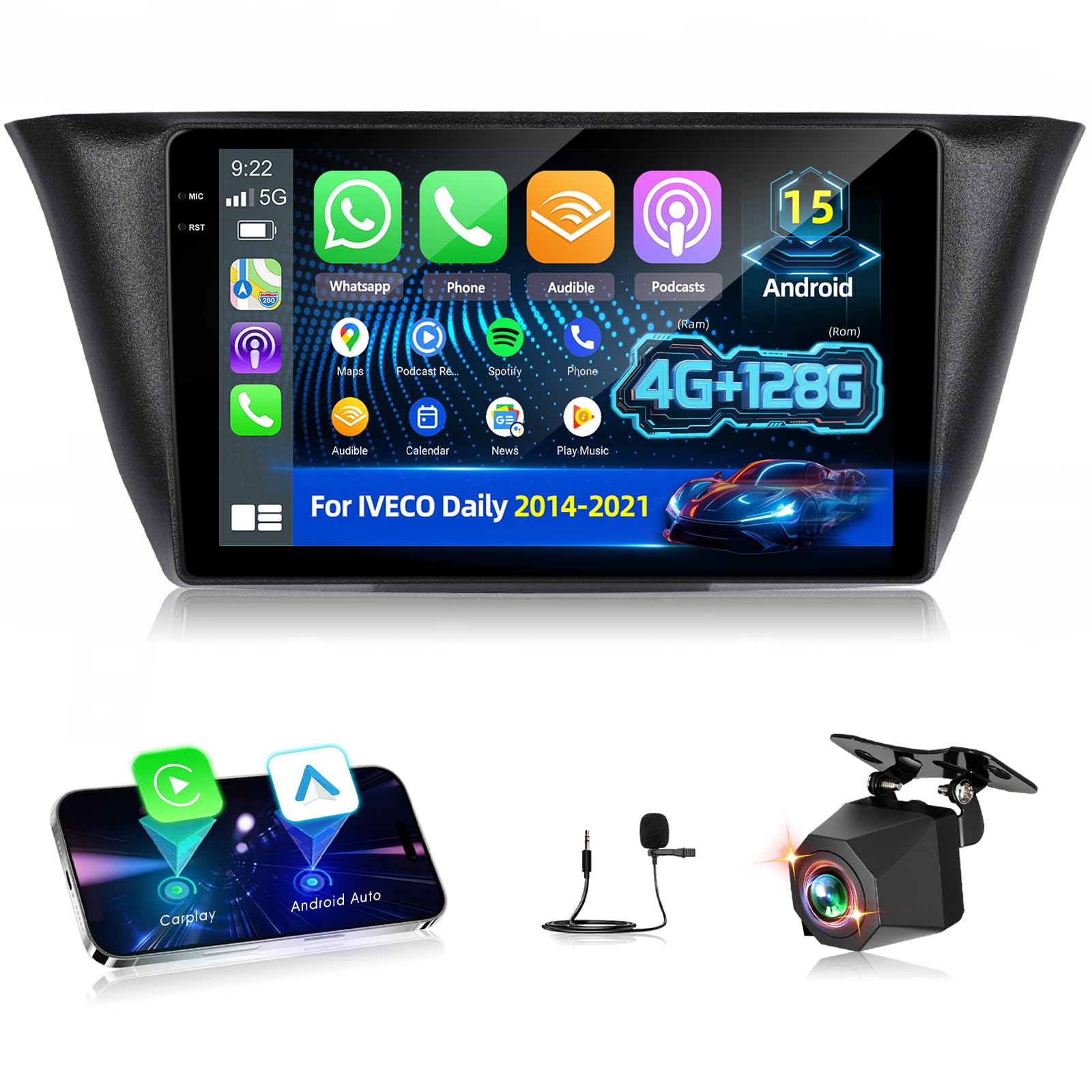 4G+128G Autoradio pour IVECO Daily 2014-2021 avec Carplay & Android Auto | Écran Tactile IPS 9 Pouces avec GPS, WiFi, EQ, Bluetooth 5.0, Radio FM/RDS, Carplay & Android Auto Sans Fil