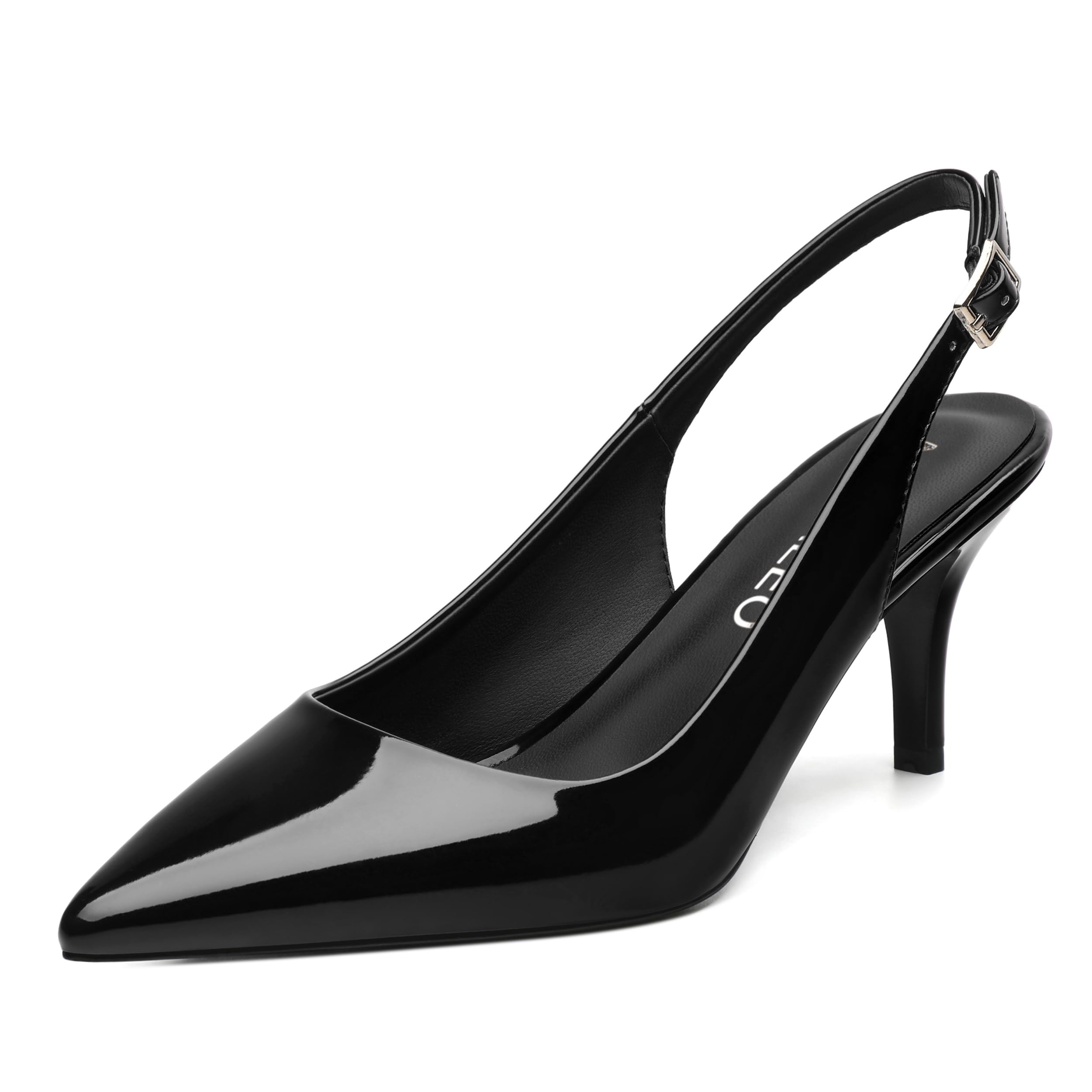 NUMALEO Slingback Heels for Women Pointed Close Toe Kitten Heels Patent Pumps Dress Party Comfy Stiletto 2.5 Inch Dress Shoes