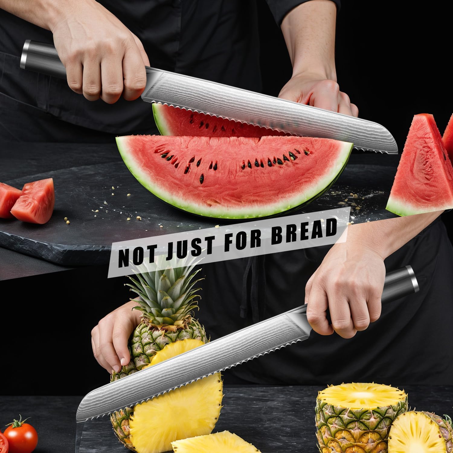 Bread Knife for Homemade Bread, 10 Inch Multifunction Serrated Knife, Razor Sharp Slicer, Forged High Carbon Steel, Full Tang Ergonomic Handle Design for Sourdough Turkey Fruit