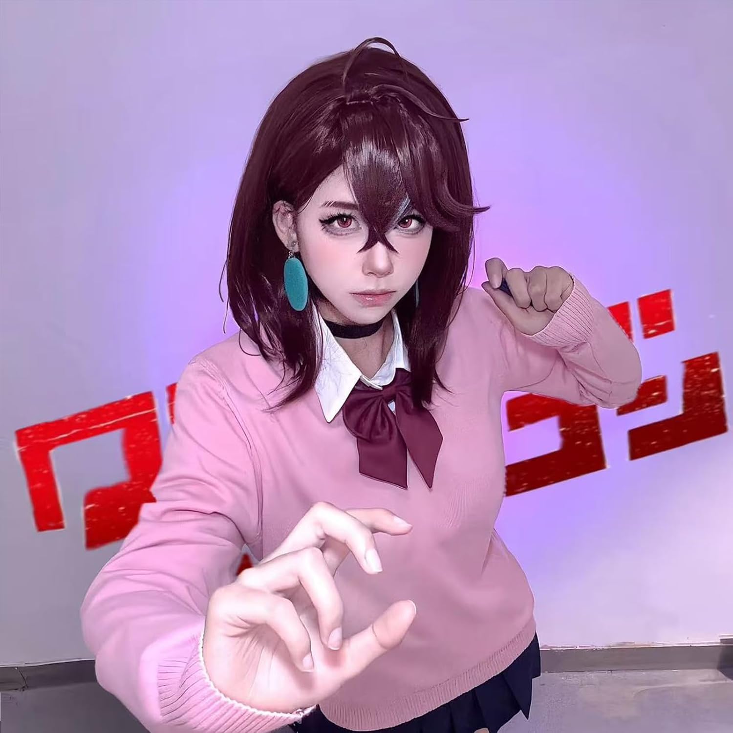 Brown Wig for Momo Ayase Cosplay Wig with Earclips Necklace,Costume Hair with Cap for Cosplay Show,Halloween
