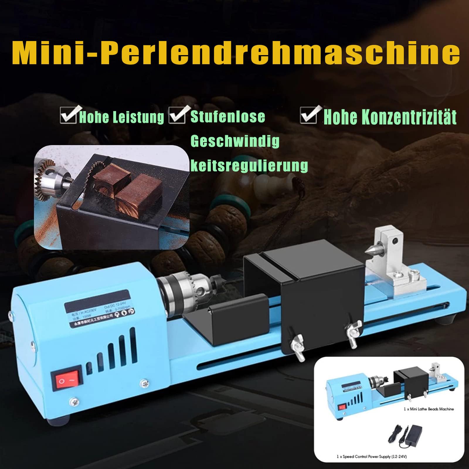 Mini Drehmaschine, 150W Metalldrehmaschine Poliermaschine, Mini Perlen Maschine Kleine Drehmaschine, 220V DIY Holzbearbeitung Buddha Perle Drehmaschine Drehbank Feindrehmaschine