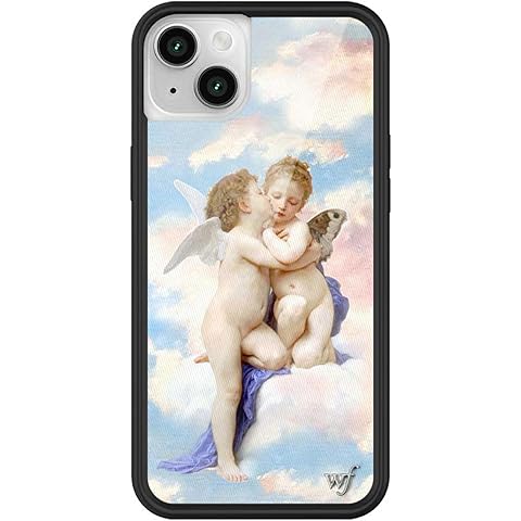 Wildflower Cases - Compatible with Apple iPhone 13/14 | Protective Black Bumper, 4ft Drop Test Certified, Women Owned Small Business | Angels - Blue Baby Cherub Aesthetic Cute Trendy
