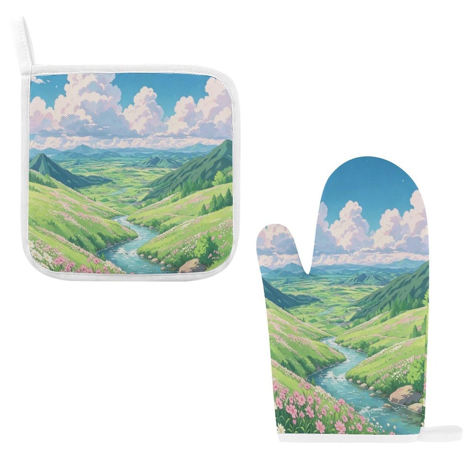 Fodpand Style Blue Sky Flowers Oven Mitts And Pot Holders Sets