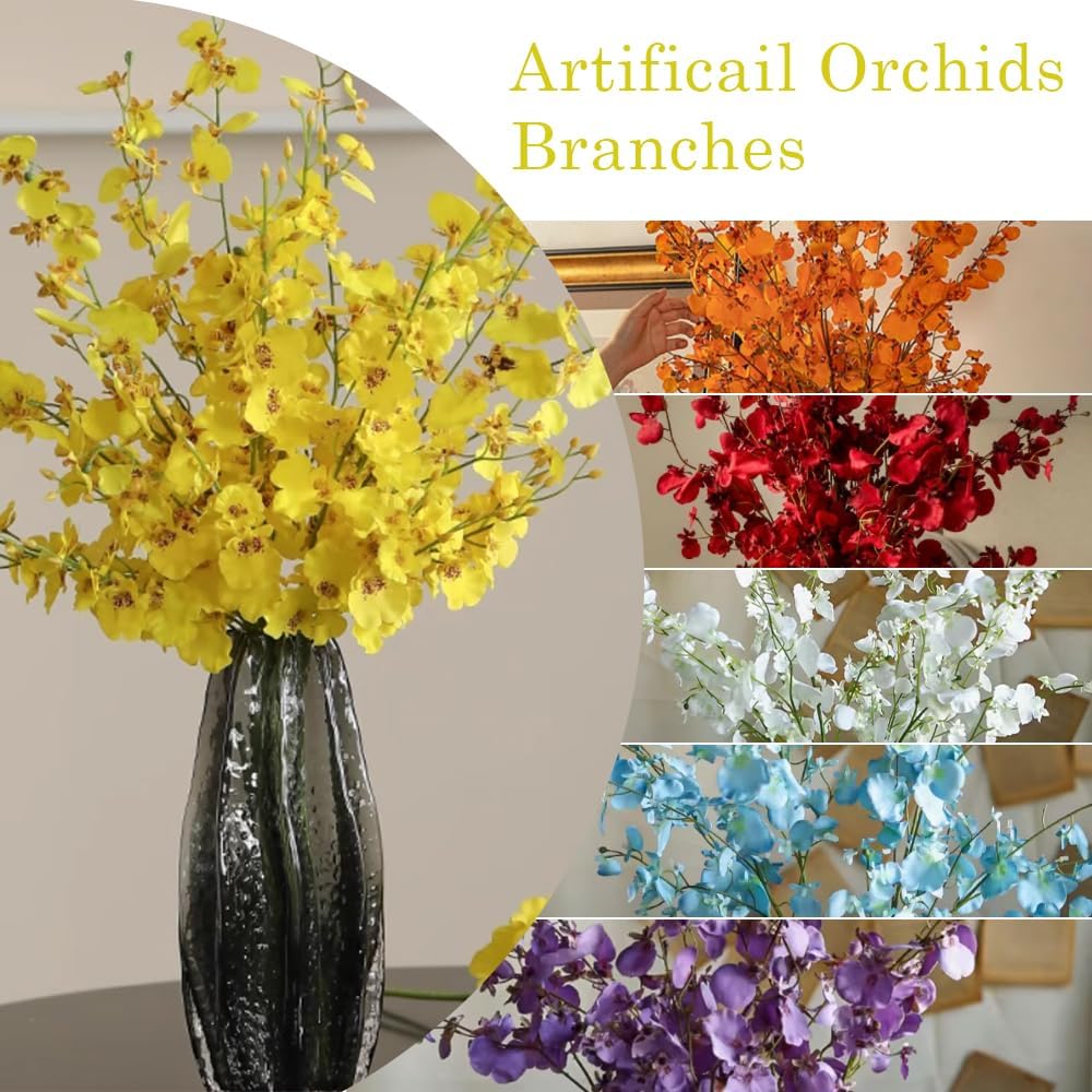 4Pcs Flexible Faux Orchid Branches, 36" Silk Orchids with Plastic Fake Branch, Realistic Artificial Branches for Vase Table Centerpieces Arrangement Indoor Home Decor (Yellow)