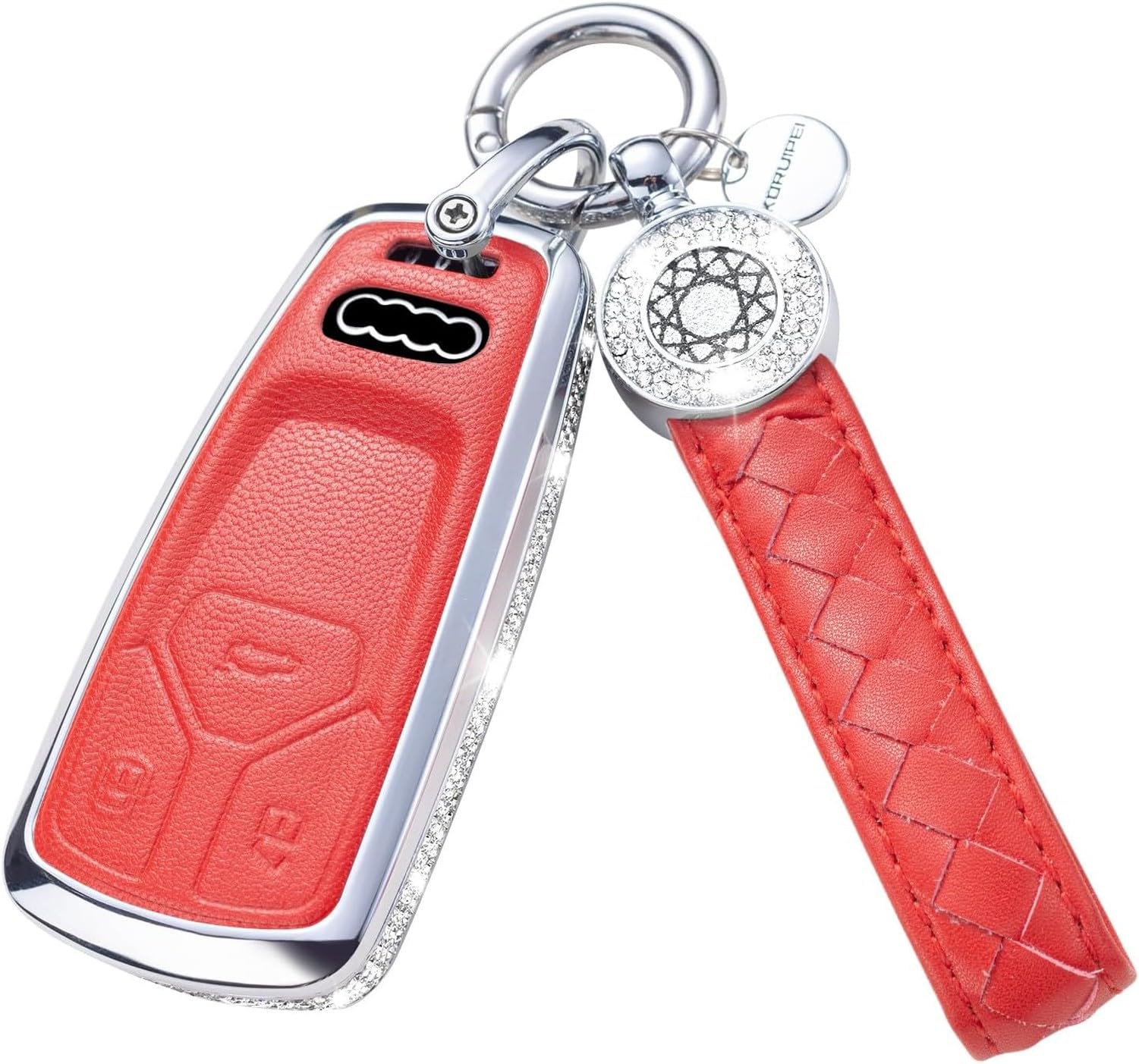 AIEIJJH Silicone Key Fob Cover with Detachable Keychain for Audi Car Protection, Model 1(red)