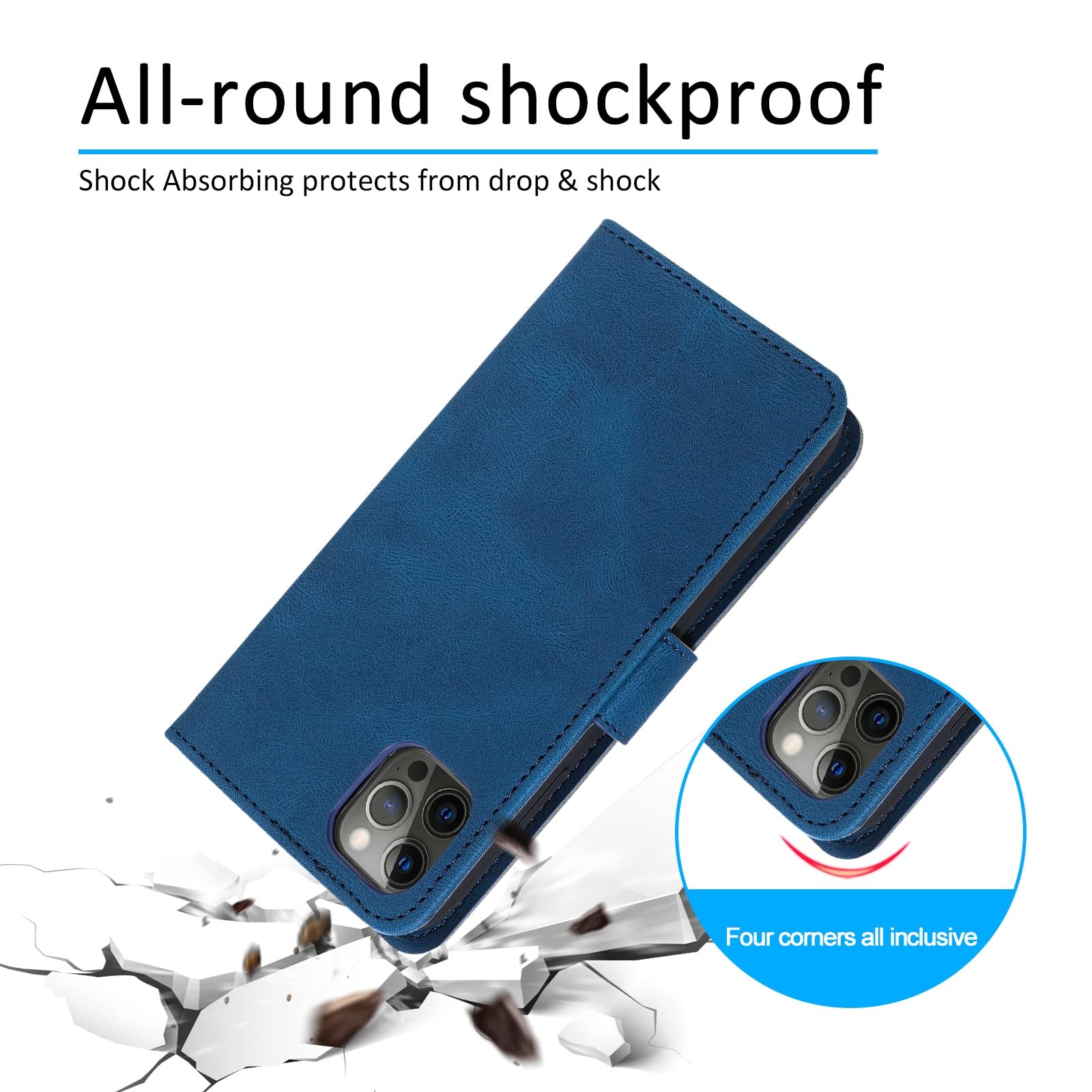LTL Etui na telefon do iPhone 13 Mini/13 Pro/13 Pro Max, wysokiej jakości skórzane etui z klapką, etui z przegródkami na karty, podpórka, magnetyczne zamknięcie, niebieskie, 13 Pro Max 6,7 cala