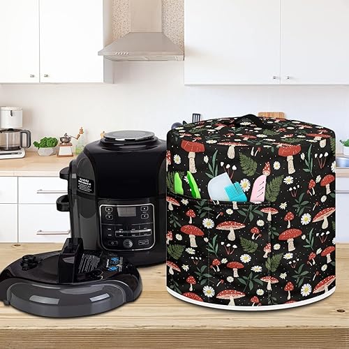 Miniatura 4 de Xoenoiee Cubierta para olla a presión con estampado floral de margaritas y hojas de hongo, color negro, 3 cuartos de galón, cubierta para freidora