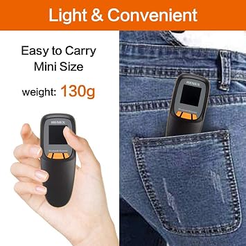 Mini Wireless Barcode Scanner with LCD Screen HENEX Portable 2D Barcode Reader 2.4G Wireless & Wired Bluetooth 3-in-1 Bar Code Scanner with Function of Counting and Storing Barcode(Black)