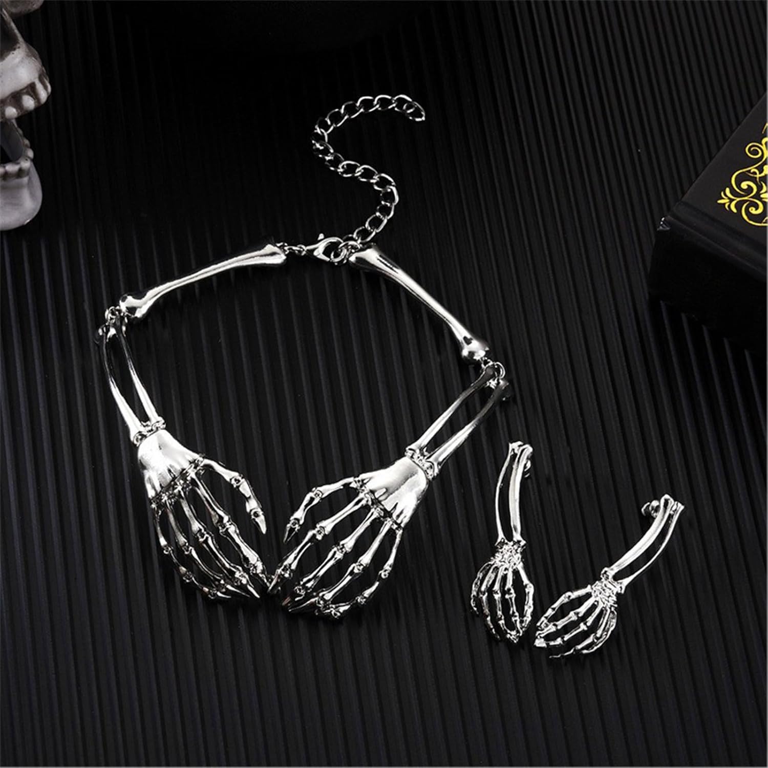 Halloween Skull Hand Necklace Earrings Set for Women Men Punk Skeleton Hand Choker Necklace Ghost Hand Earrings Gothic Jewelry Set Gifts - Image 7