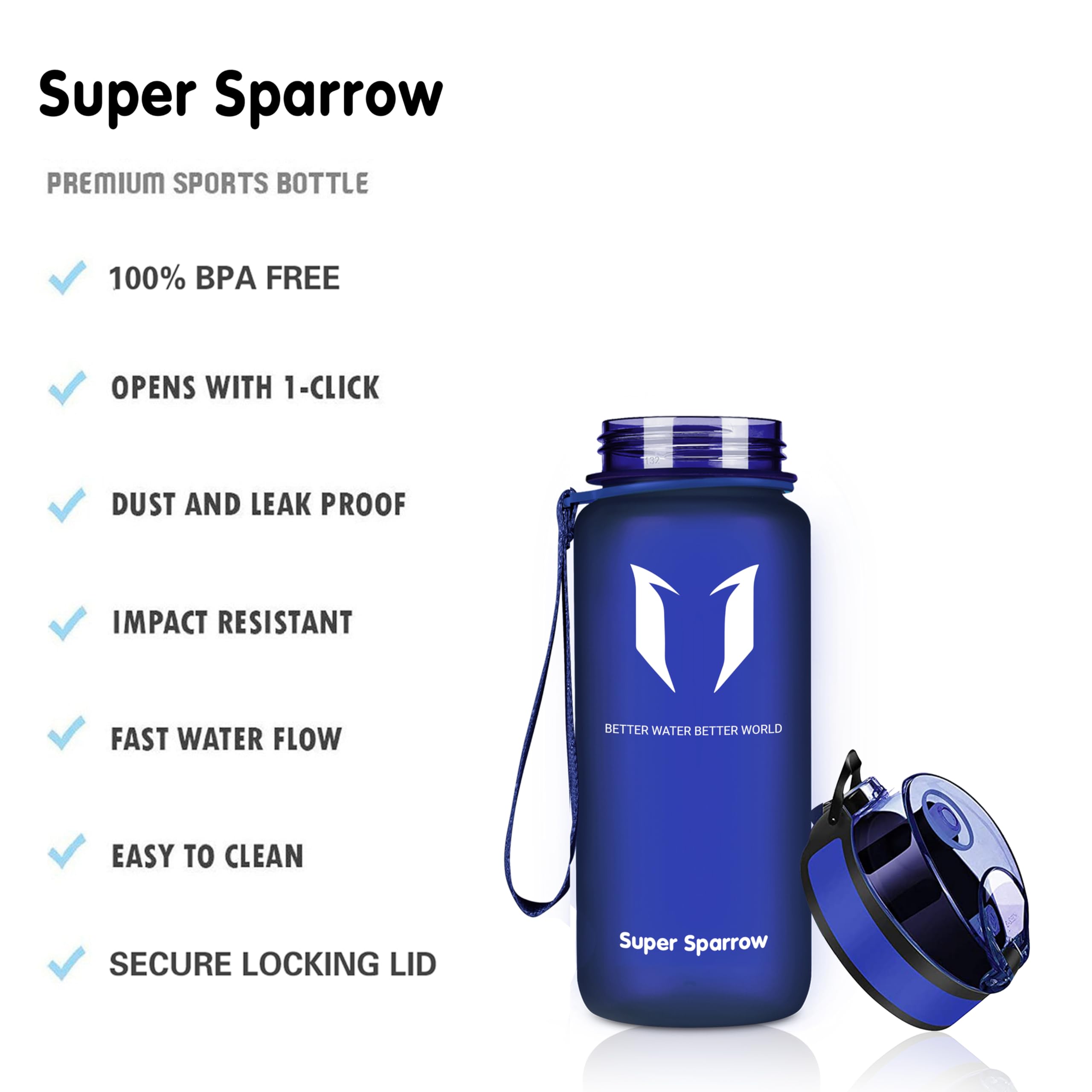 Super Sparrow Borraccia Sportiva & Bottiglia Bambini Senza Perdite - 350ml/500ml/750ml/1L/1.5L - Senza BPA