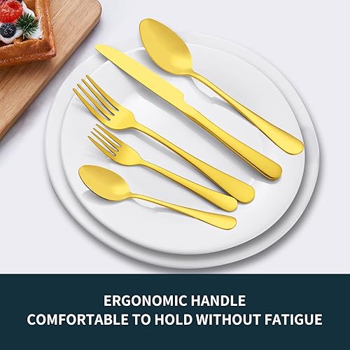 Miniatura 3 de Juego de cubiertos dorados con organizador, juego de cubiertos de acero inoxidable de 30 piezas para 6, juego de cubiertos duraderos que incluye