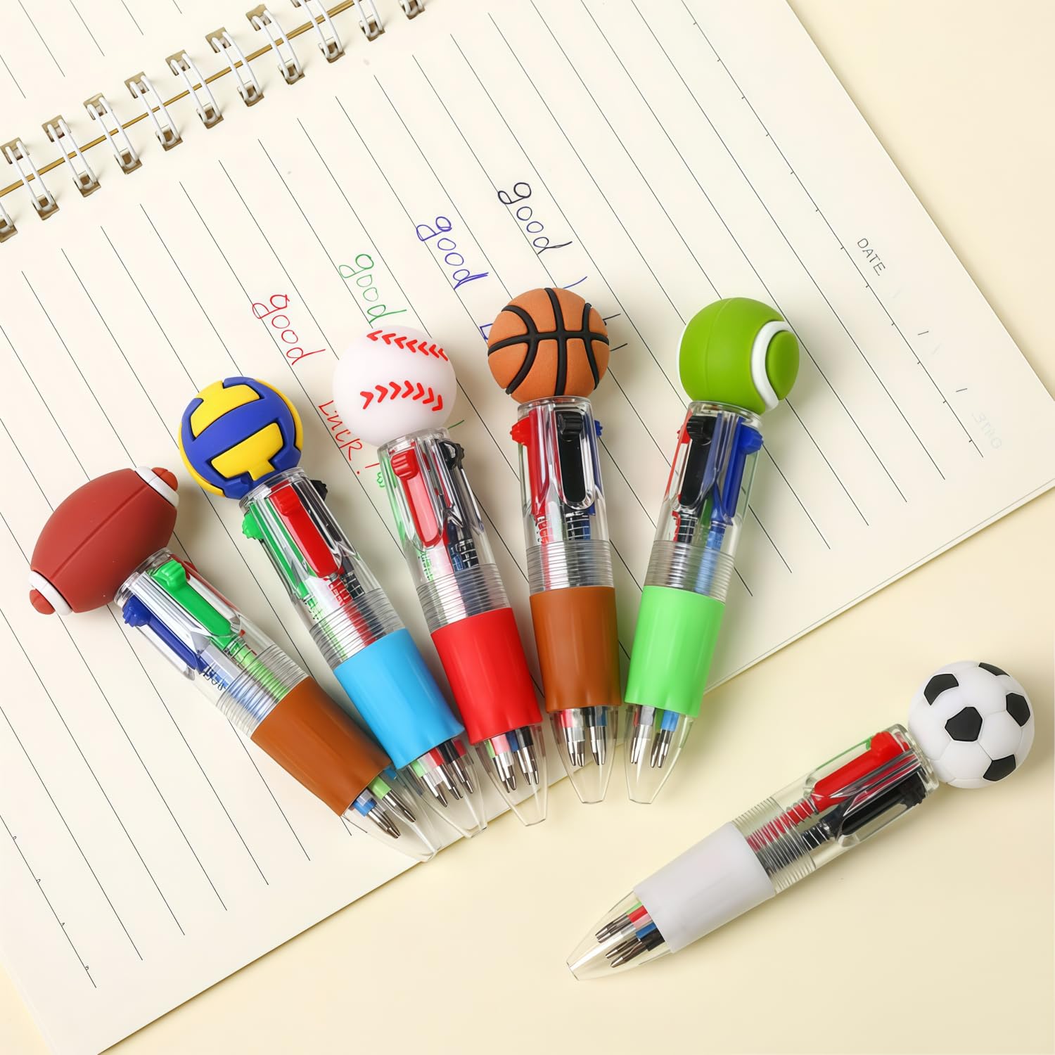 Oneshow Mini penne a sfera sportive 4 in 1, set di penne a sfera divertenti a tema sportivo, calcio, basket, pallavolo, regali per gli amanti dello sport, ideale per premi in classe, regali per feste