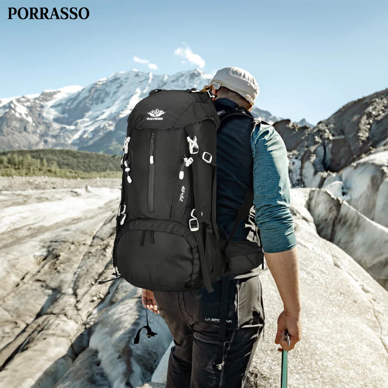 50L Zaino da Trekking Zaino Impermeabile Zaini con Copertura per la Pioggia Hiking Backpack per Donna Uomo Escursionismo Campeggio Arrampicata Viaggio Nero
