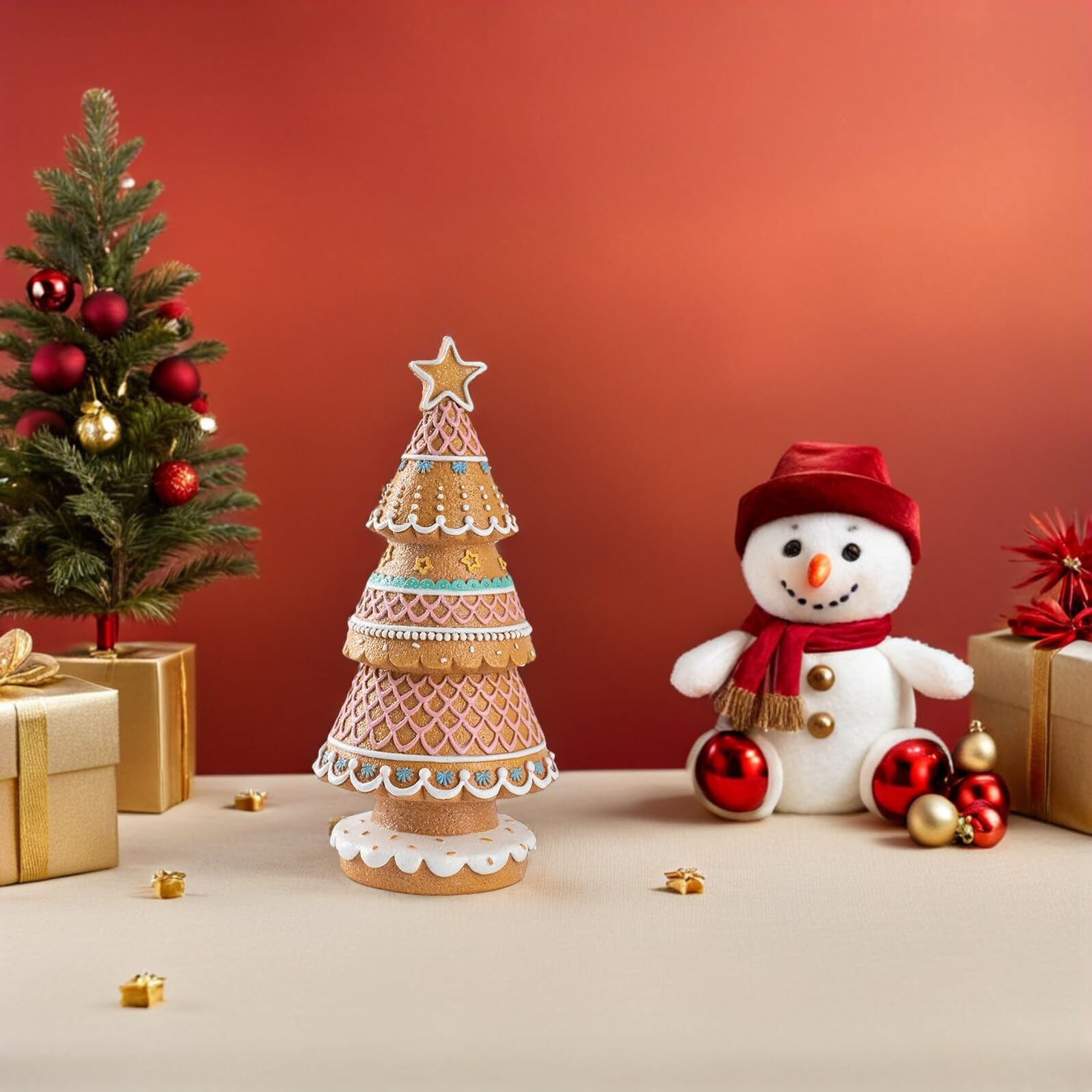 Alipis Estatua de Árbol de Navidad de Jengibre Árbol de Centro de Mesa para Decoración Festiva Torre de Dulces de Resina para Repisa Navideña