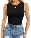 Sleeveless Bodysuits for Women Crew Neck Tank Top Body Suit Basic Slim Fit Bodysuit Tops