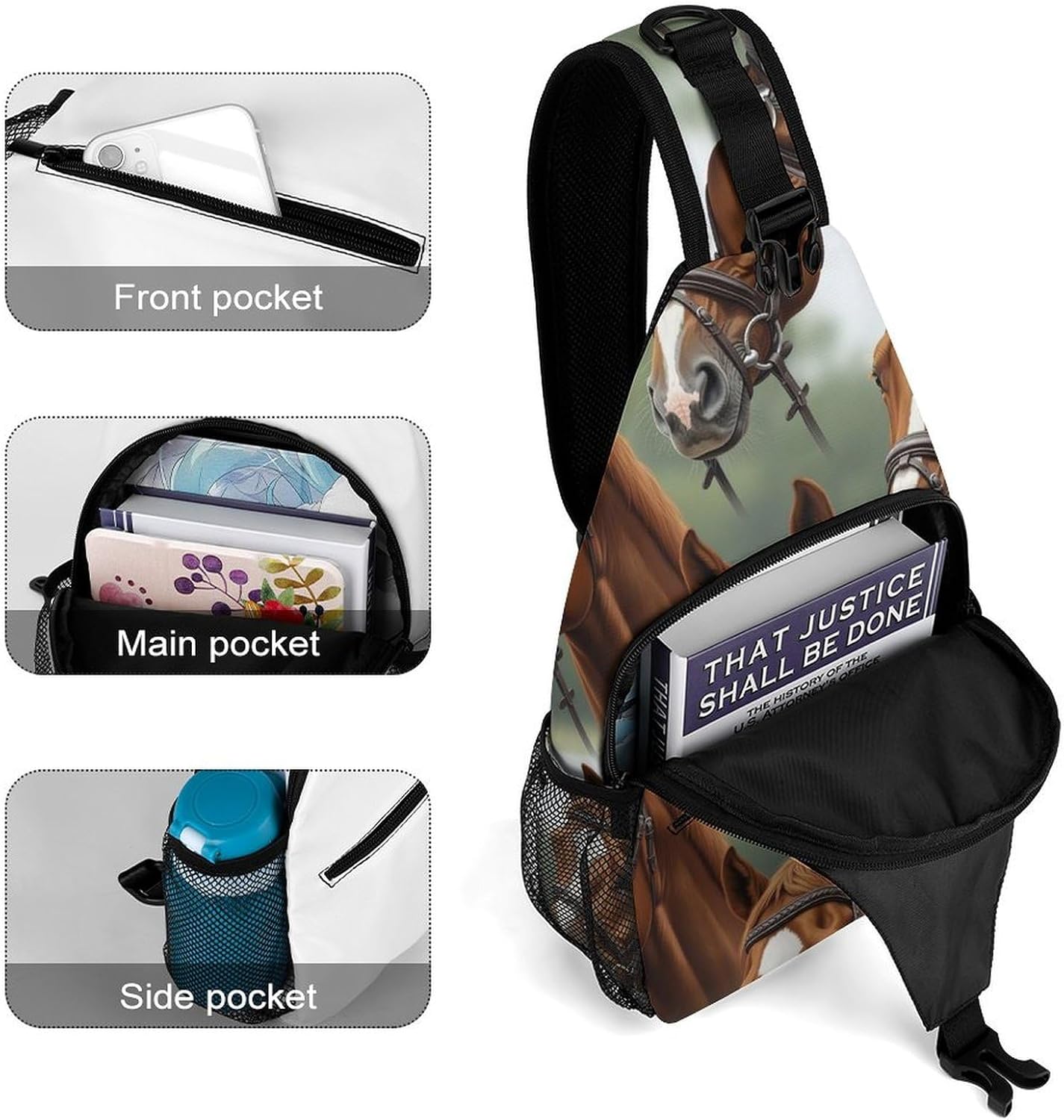 Fashion Dress Decor Sling Backpack Shoulder Bag, Day Pack, Chest Shoulder Bag For Travel Shopping Wild Horse