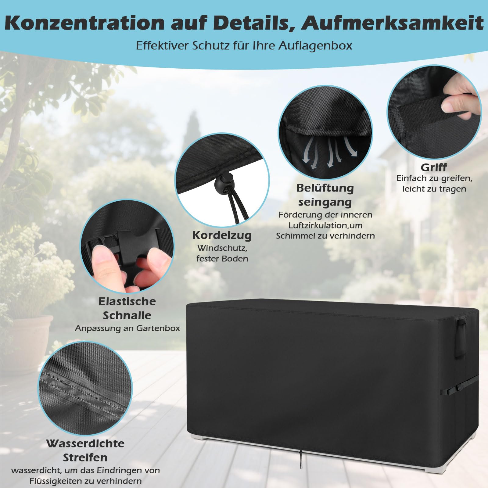 Gartenbox Abdeckung Wasserdichte Nur Abdeckung,500D Oxford Garten Kissentruhe Allzwecktruhe Kissenbox Abdeckung,Gartenbox Schutzplane Abdeckungen,125 * 64 * 60cm