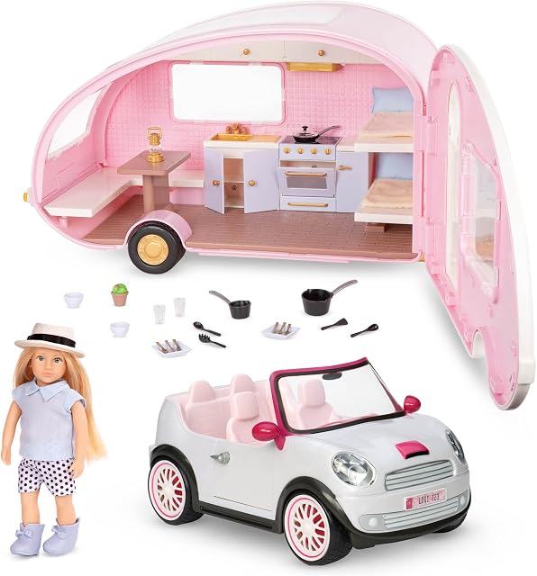 Lori 62243460997 Eliza's Glamping Set  3 Years + Mini Doll, Camper & Car  6-inch Doll & Camping Accessories  Camping Trailer & Convertible Car  Playset for Kids
