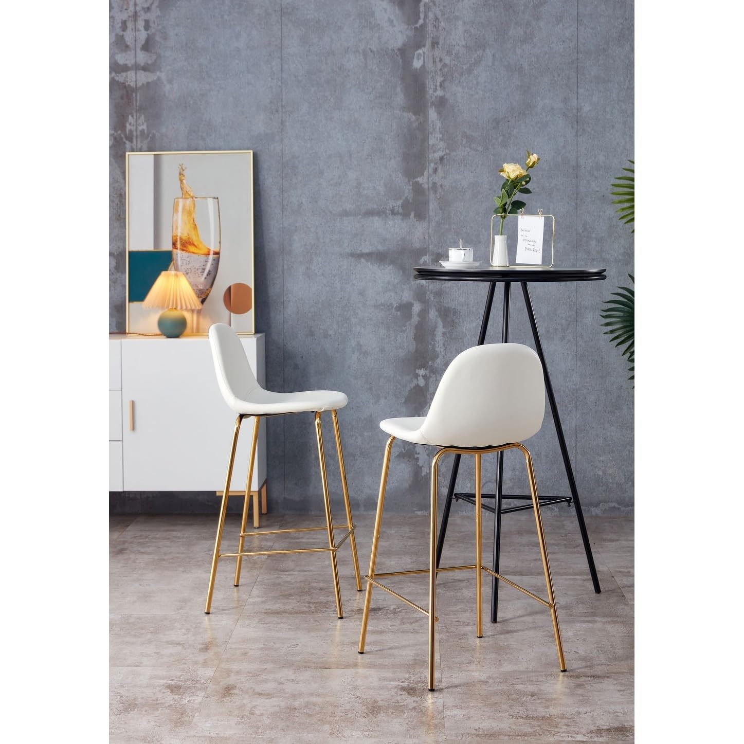 Connor Upholstered Counter Stool with Metal Base (Set of 2) White Gold Finish (base to chairs may be slightly different than pictured)