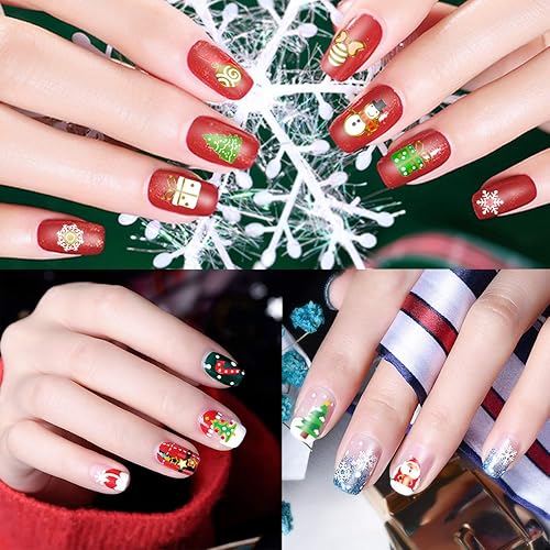 Miniatura 6 de Calcomanías de uñas de Navidad, 12 hojas de calcomanías de arte de uñas, adhesivo 3D, copos de nieve de Navidad, patrón de bastón de caramelo, arte