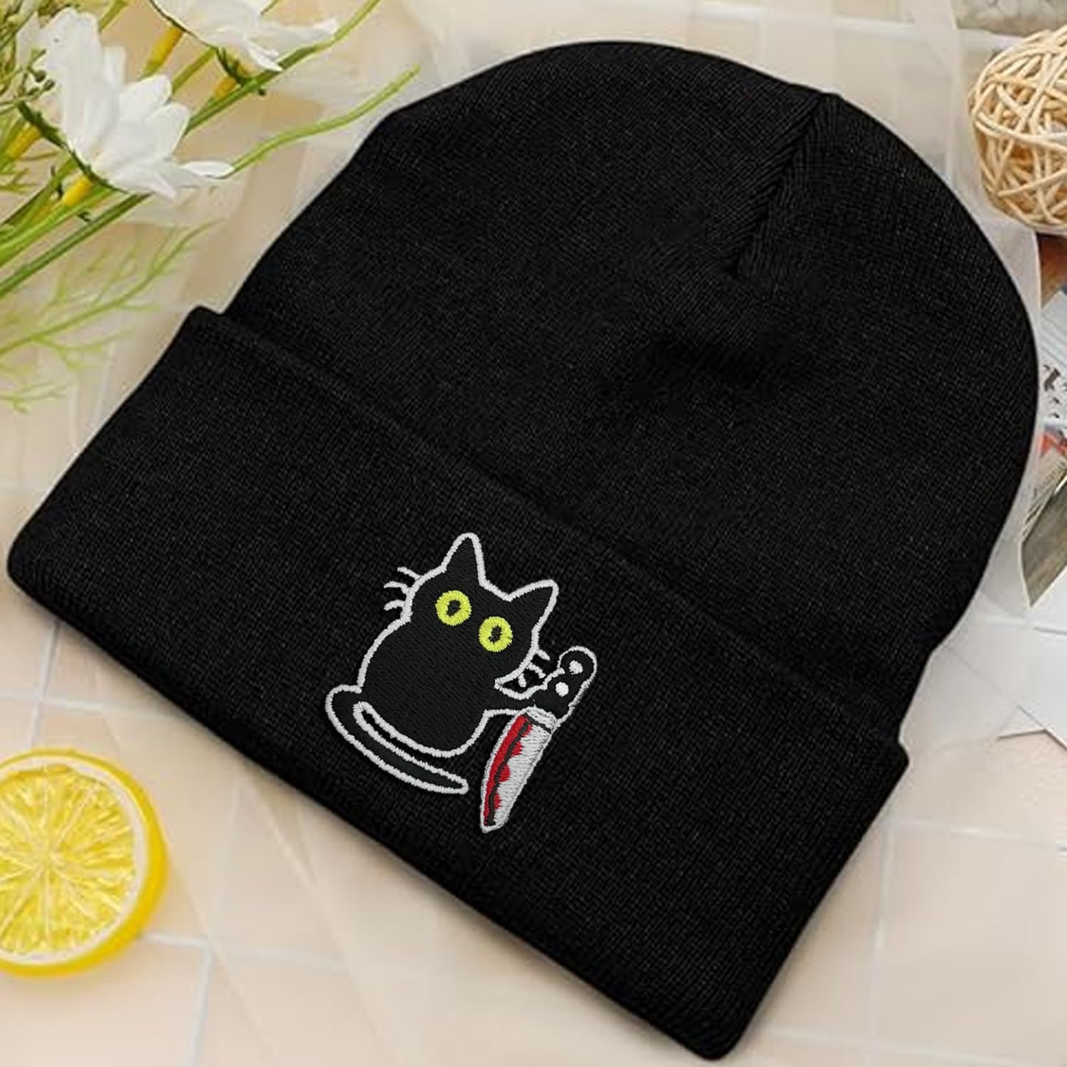 Funny Cool Beanie Cap, Cute Beanies Gifts for Men Women,Adults Unisex Kids Embroidered Black Knit Warm Winter Hat - Image 6
