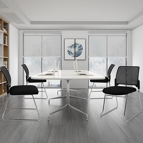 Miniatura 9 de CLATINA Juego de 4 sillas apilables, sillas apilables sin brazos con base de asiento acolchada, silla de escritorio de plástico sin ruedas para sala