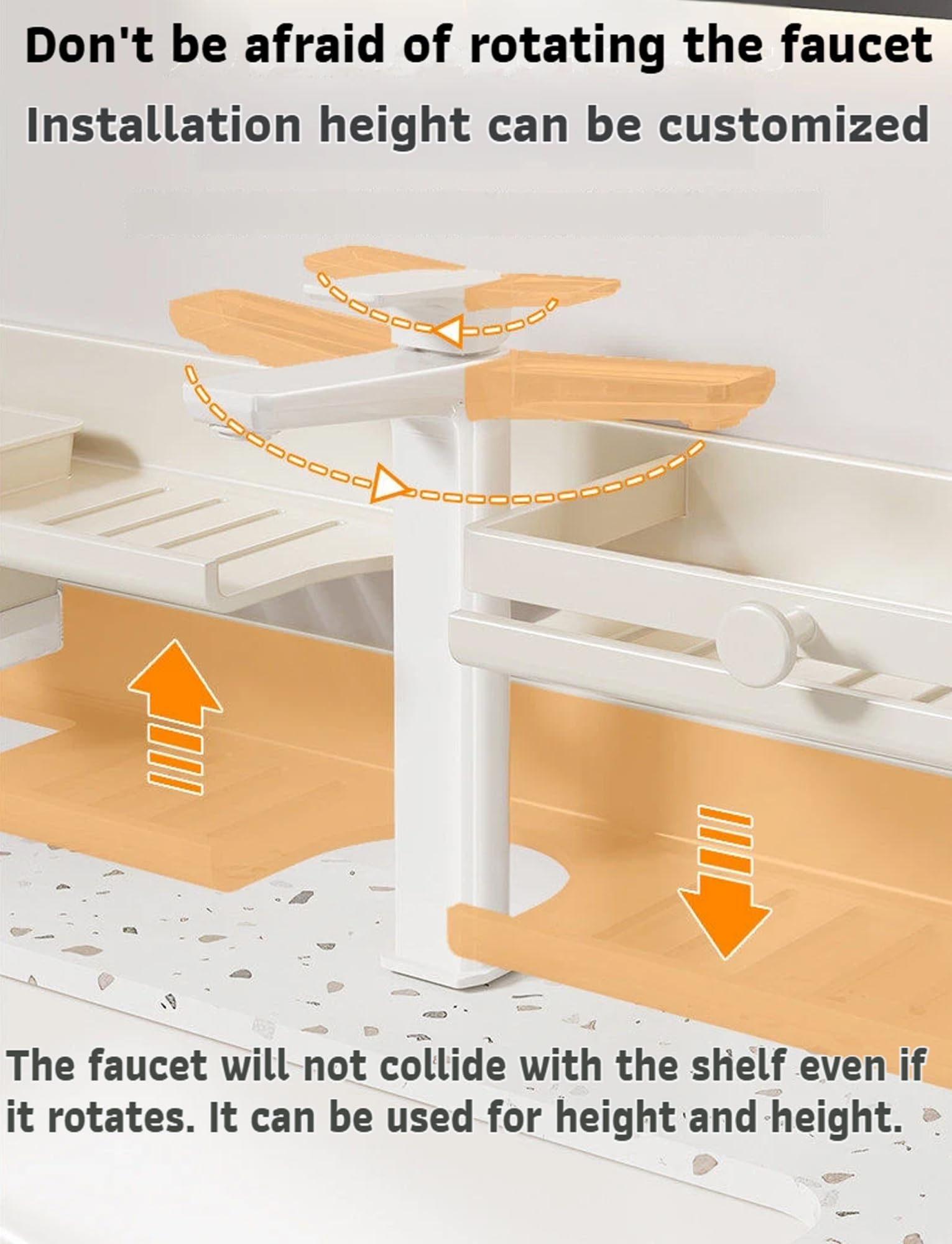 Estante organizador de almacenamiento para fregadero sin taladrar, soporte para grifo de pared para baño y cocina, diseño de drenaje fácil para lavandería, 50 cm