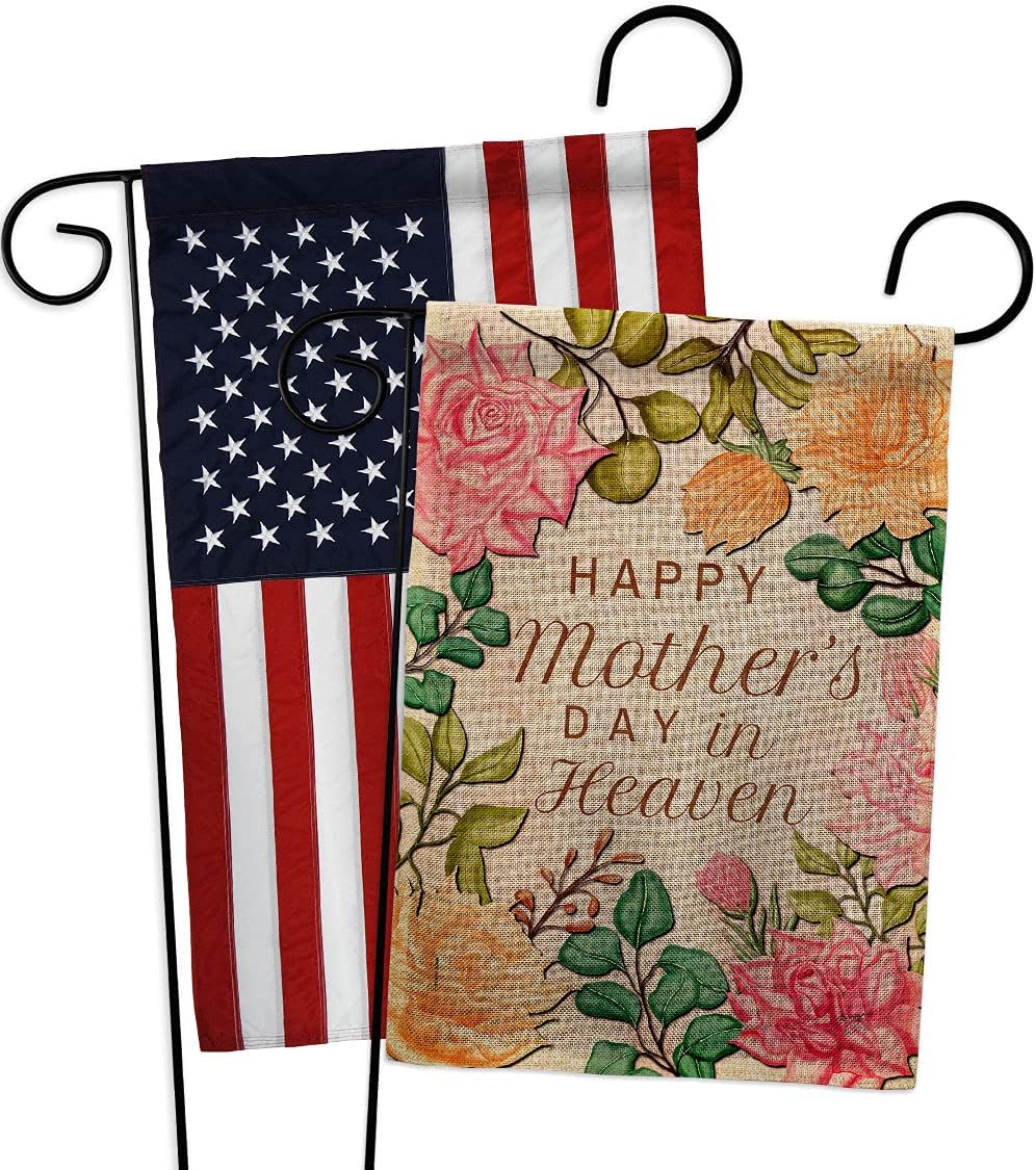 Mother's Day Mother In Heaven Burlap Garden Flags Pack Family Mom Mama Grandma Love Flowers Parent Sibling Grandparent USA Vintage Applique Small Gift Yard House Banner Double-Sided 13 X 18.5