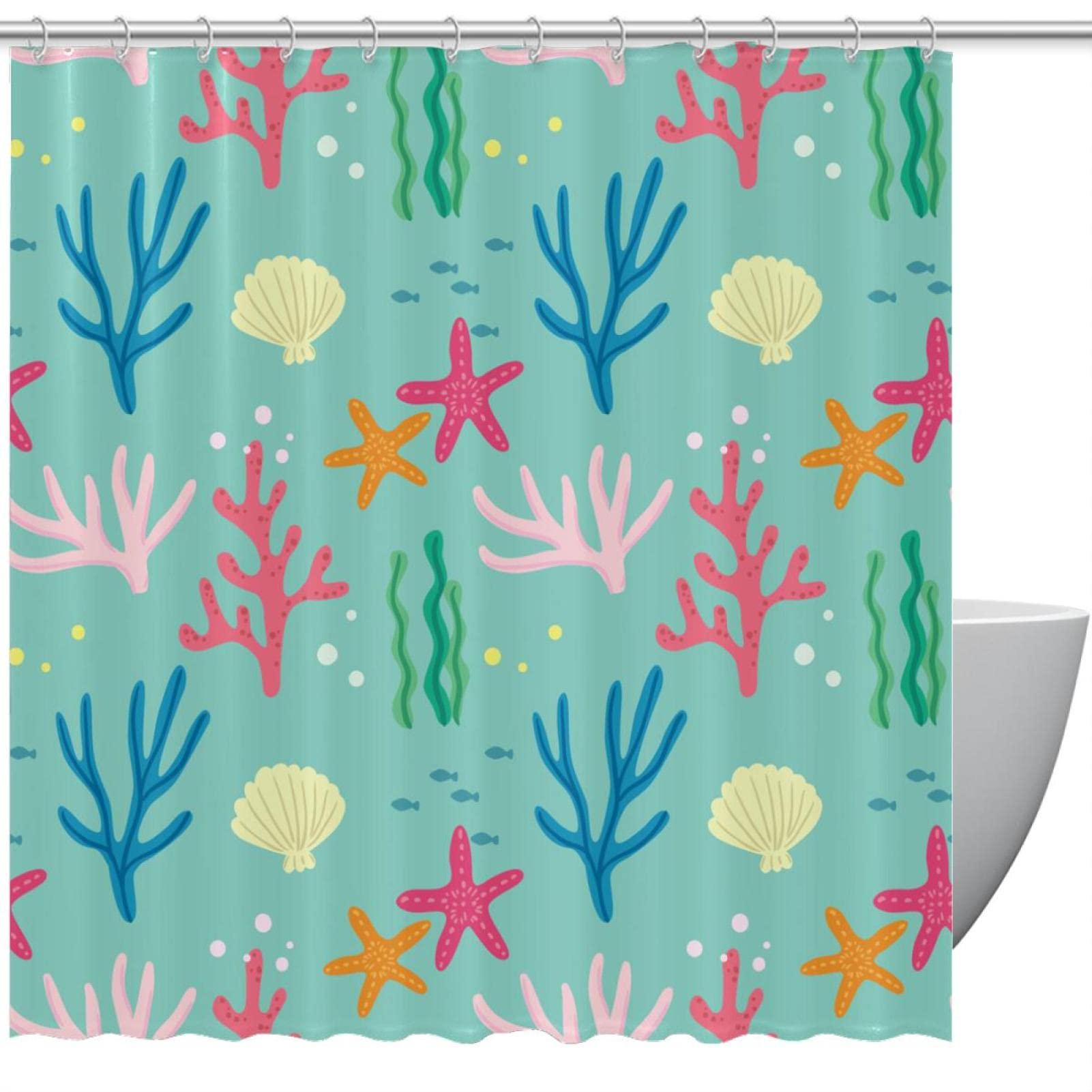 Rideaux de douche sans odeur corail rose bleu anti-éclaboussures pour baignoire de salle de bain