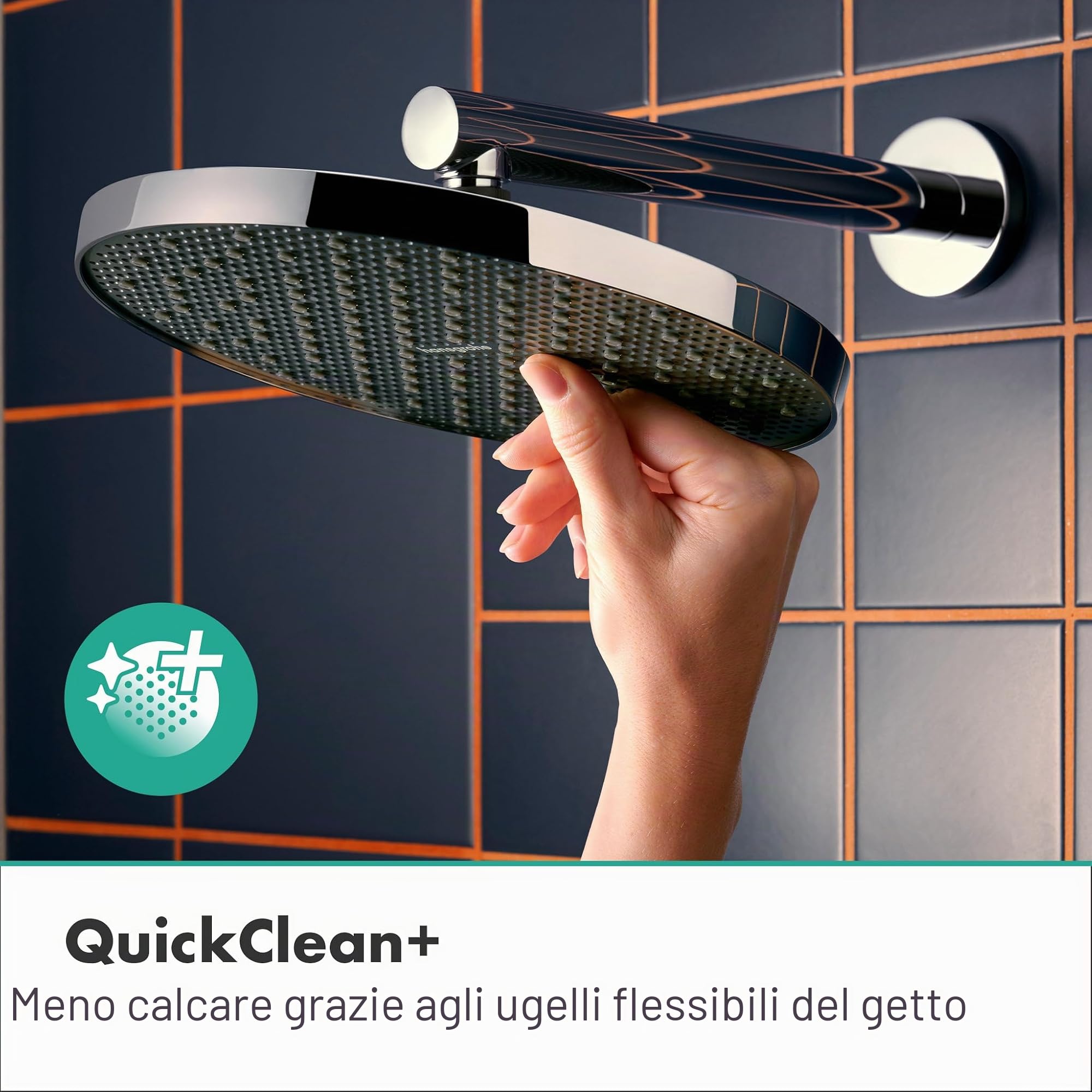 hansgrohe Activera S - Soffione doccia a risparmio idrico 6 l/min (EcoSmart+), Doccia a pioggia rotondo (240 x 240 mm) con 1 getto per montaggio a parete/soffitto, cromo, 28057000
