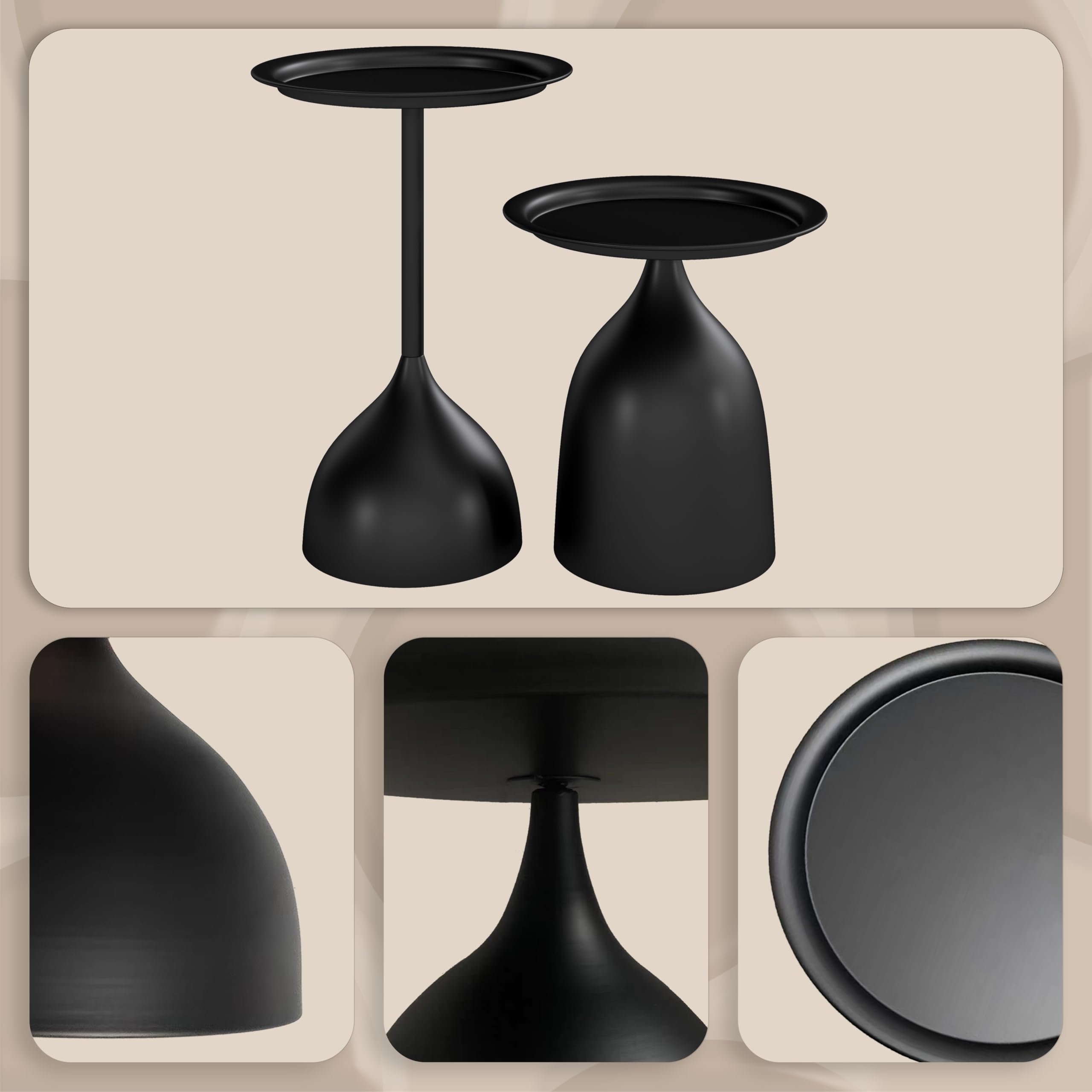 hitsuki Lot de 2 Tables Basses Gigognes, Noir Table d'appoint Rondes en Métal, Petite Table Décoration Intérieure, 40x60 cm + 40x42 cm