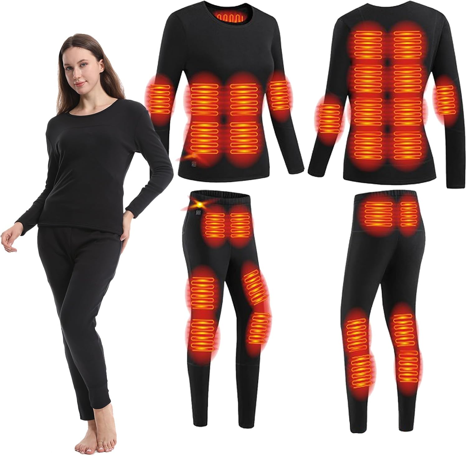 Heated Underwear Set Fleece Lined Thermal Underwear Winter Warm Suit Base Layer 28 Heating Zones