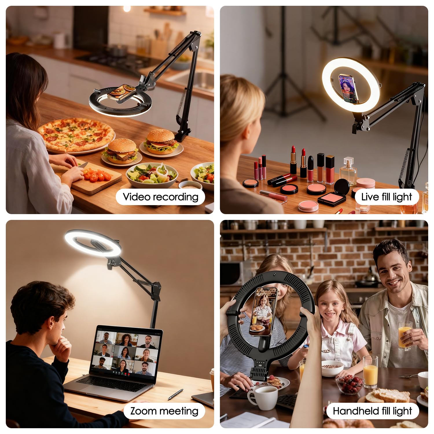 Lámpara de anillo magnética con soporte para teléfono para montaje de cámara de escritorio, trípode de mesa articulado flexible de 5000mAh, soporte para iPhone para grabación de video de cocina y uñas