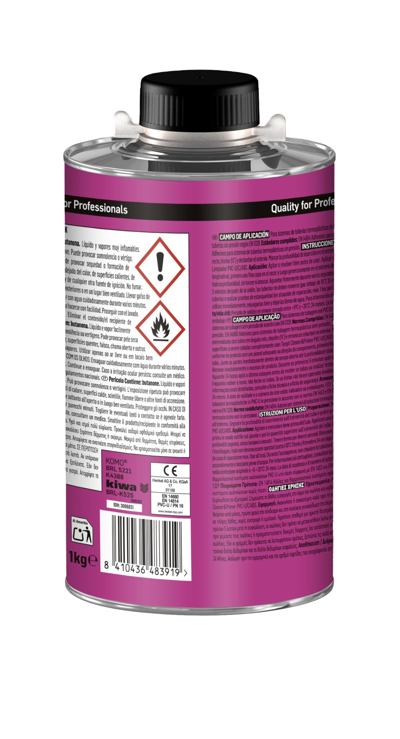 Tangit PVC-U Plus THF Free con Pennello, Colla PVC senza THF, Colla per Assemblare Tubi, Adesivo per Incollare Tubature Idrauliche, 1 Latta 1 kg