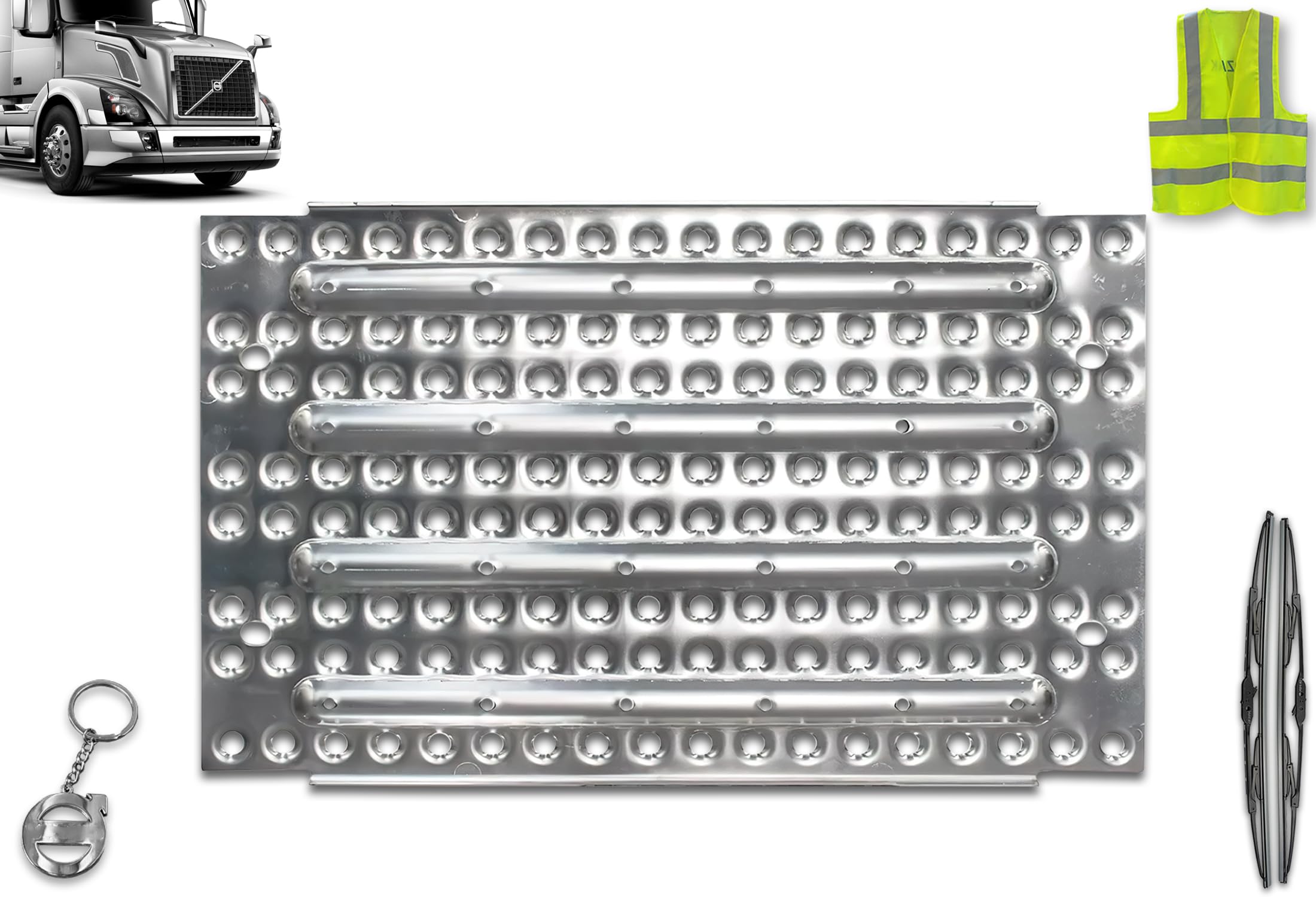 KOZAK Aluminum Deck Plate Catwalk 20500764 Compatible with Volvo VNL 2004-2024 Includes Logo, 2X 22 Windshield Wipers, Keychain and Reflective Vest