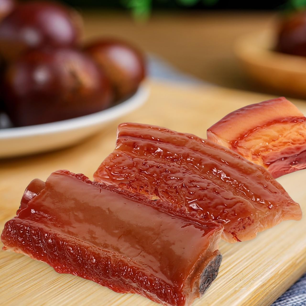 Adornos de carne simulada – 5 piezas de costillas de cerdo estofadas realistas para decoración de cocina del hogar, accesorios de fotografía de alimentos, carne falsa en miniatura para enseñar 2