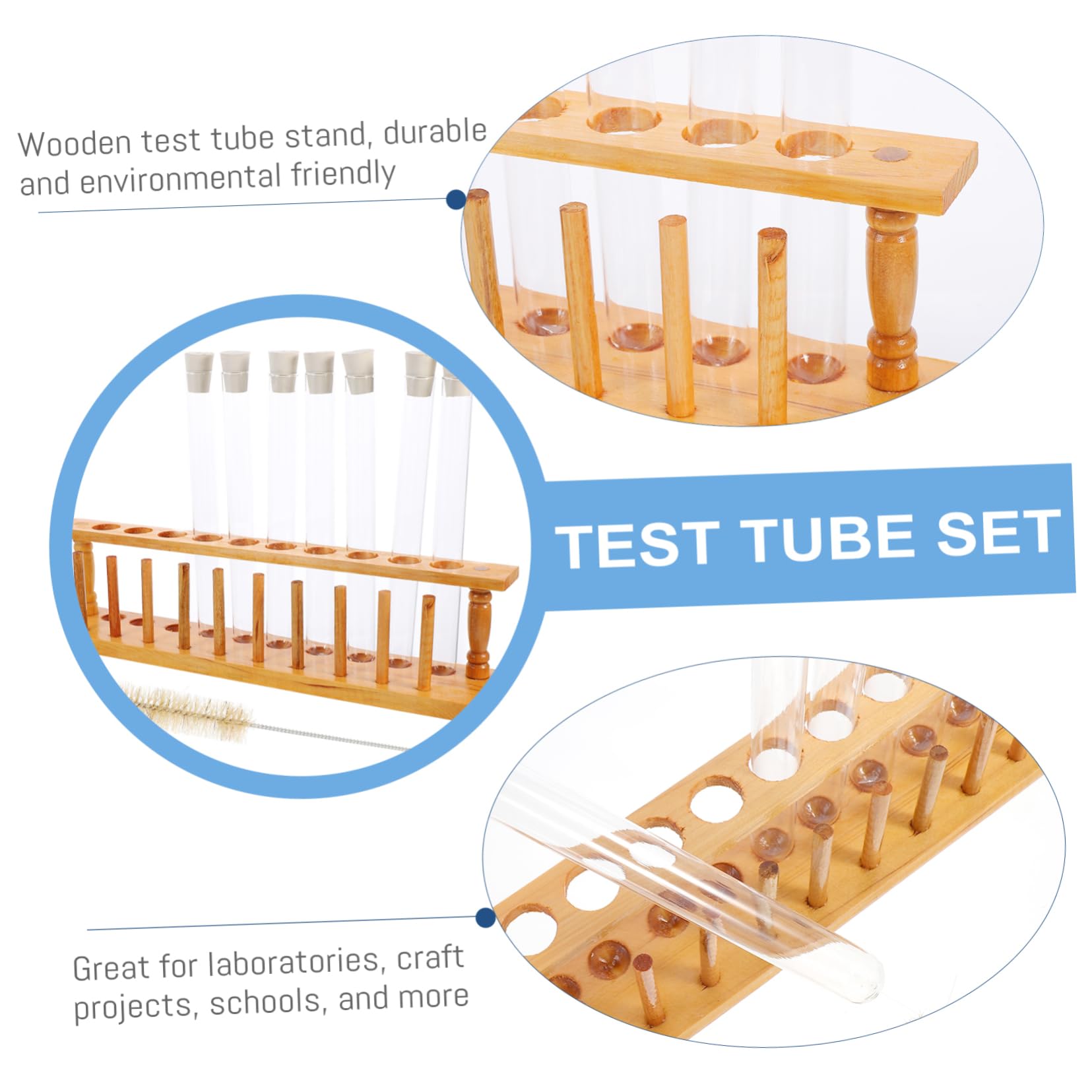 PRETYZOOM Tubos De Ensayo De Madera Con Tapón De Goma Gradilla Para Tubos De Ensayo Suministros Para Experimentos Hogar o Laboratorio