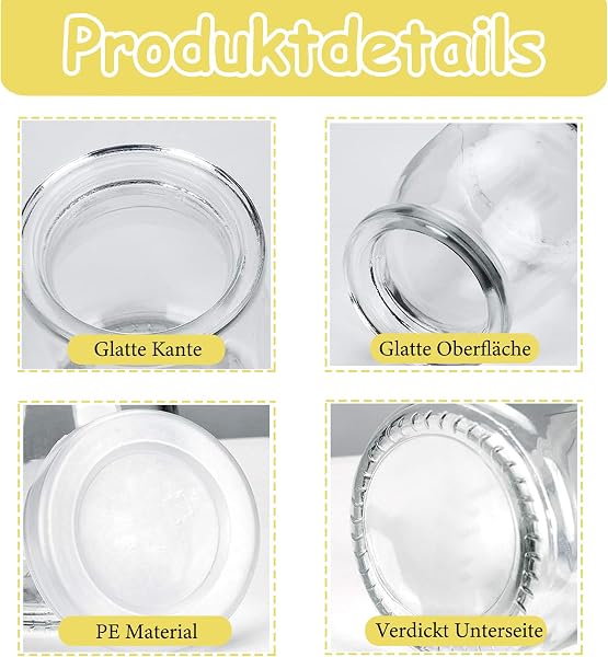 Tarros de Yogur, 12 Piezas Vasos de Yogur con Tapa, 200 ml Tarros de Postre Transparentes, Pequeños Tarro de Mermelada, Tarro de Cristal pare Yogures, Postres y Natillas, para Miel, Jaleas - 3
