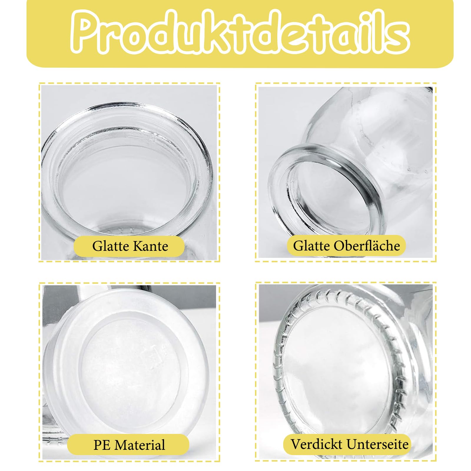 Tarros de Yogur, 12 Piezas Vasos de Yogur con Tapa, 200 ml Tarros de Postre Transparentes, Pequeños Tarro de Mermelada, Tarro de Cristal pare Yogures, Postres y Natillas, para Miel, Jaleas - 4